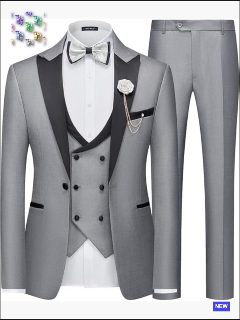 Slim Fit Three Piece Suit Formal Wedding Prom Tuxedo Elegant Classic Blazer